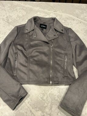Express Taupe Cropped Moto Jacket